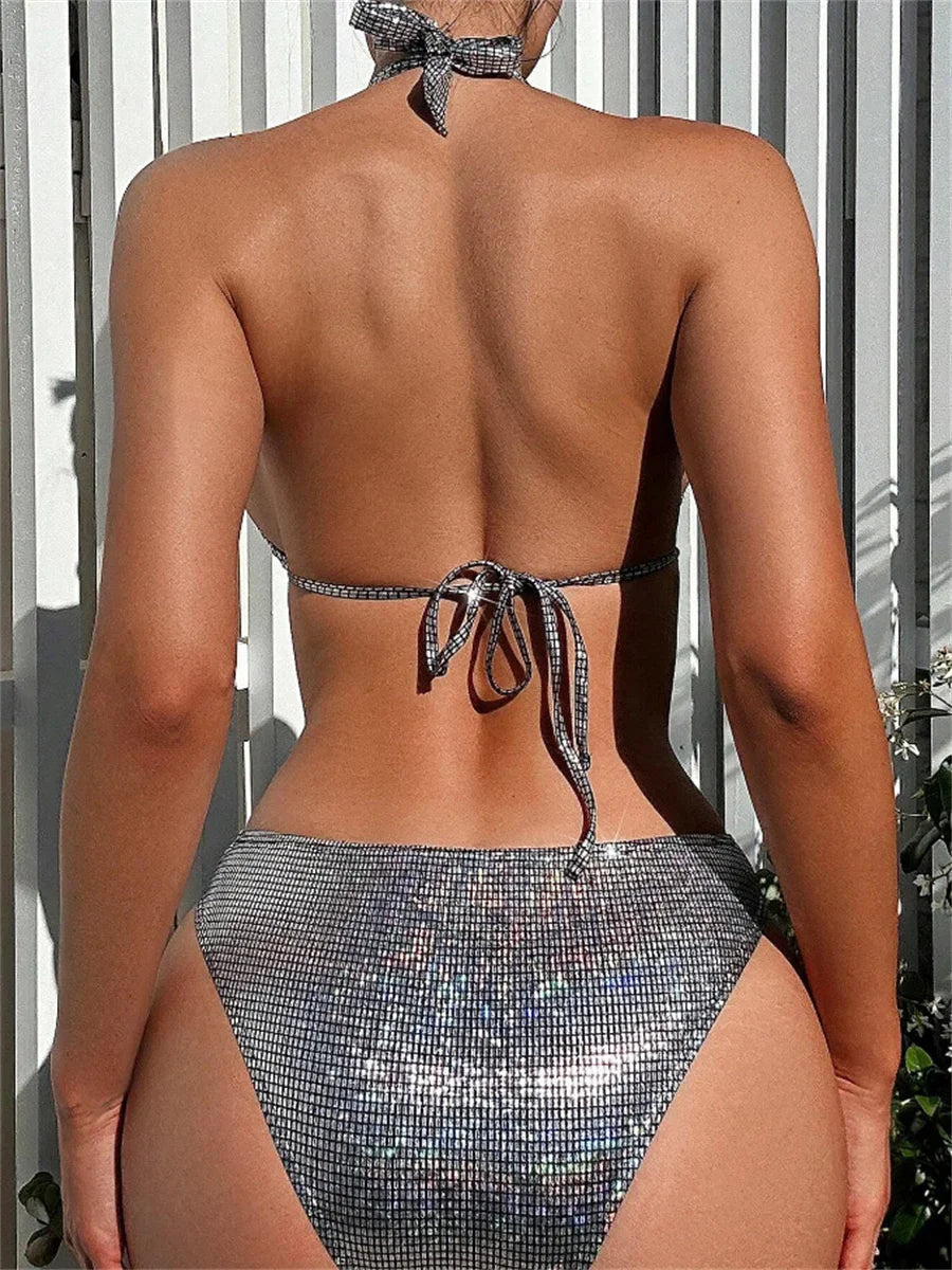 Metal Ring Linked Hollow Out Backless One Piece Swimsuit