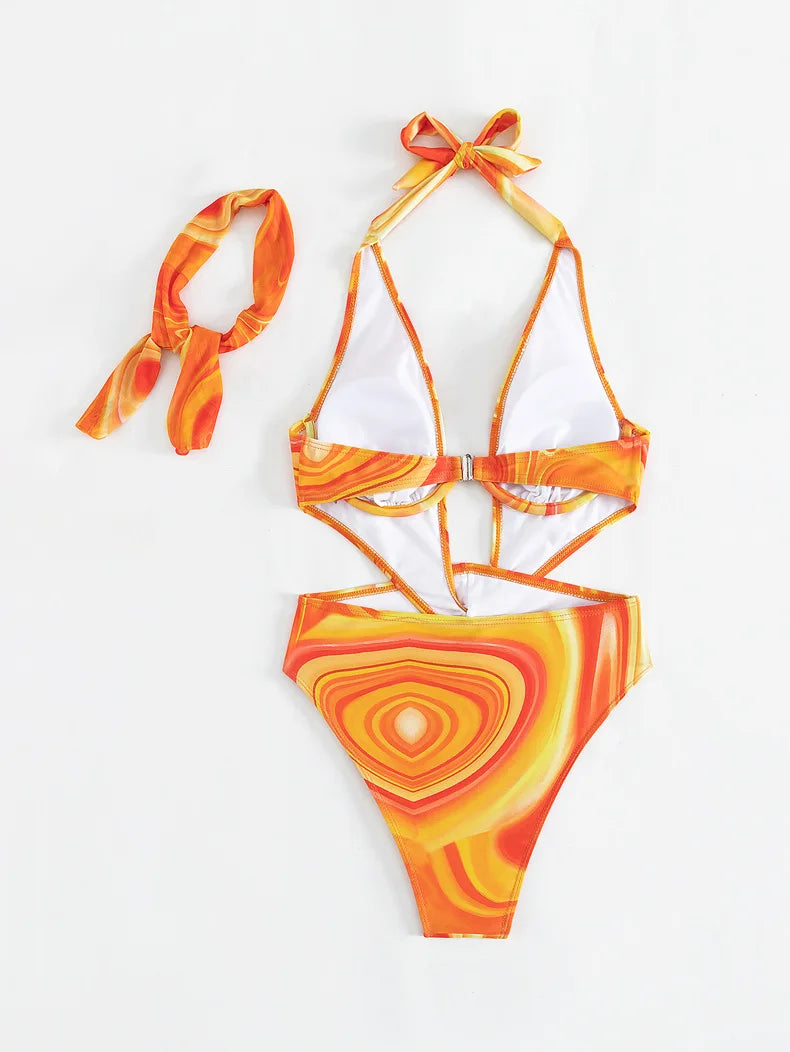 Orange Tie Dye Gradient One Piece Swimsuit