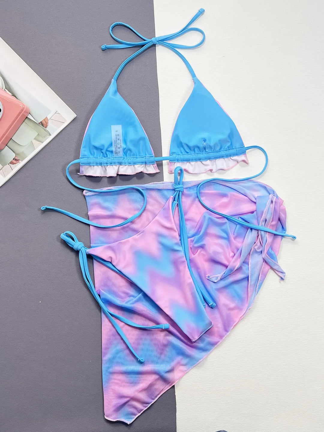 Sexy Pink Tie Dye 3 Piece Bikini Set