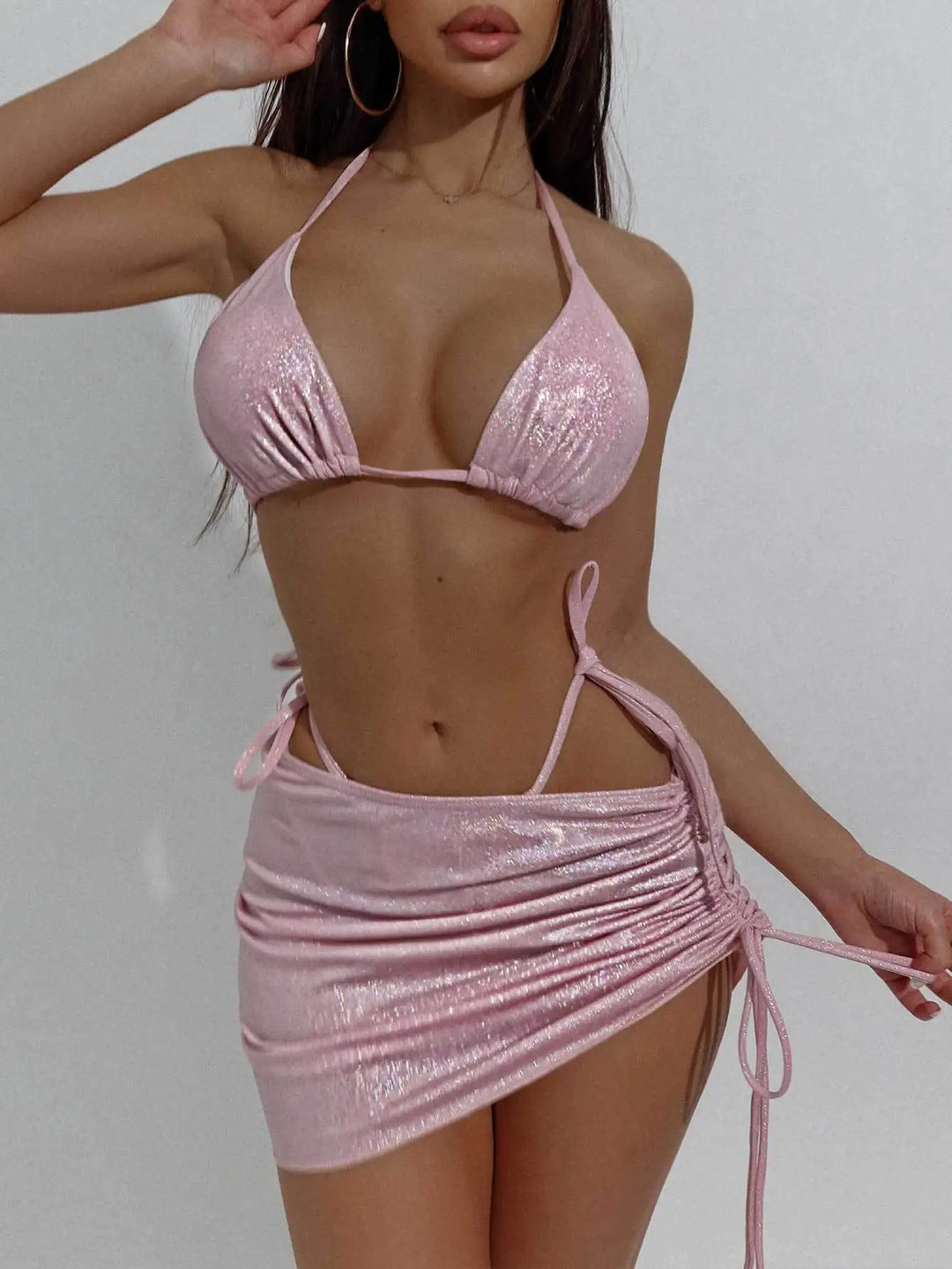 Shiny Pink 3 Piece Bikini Set