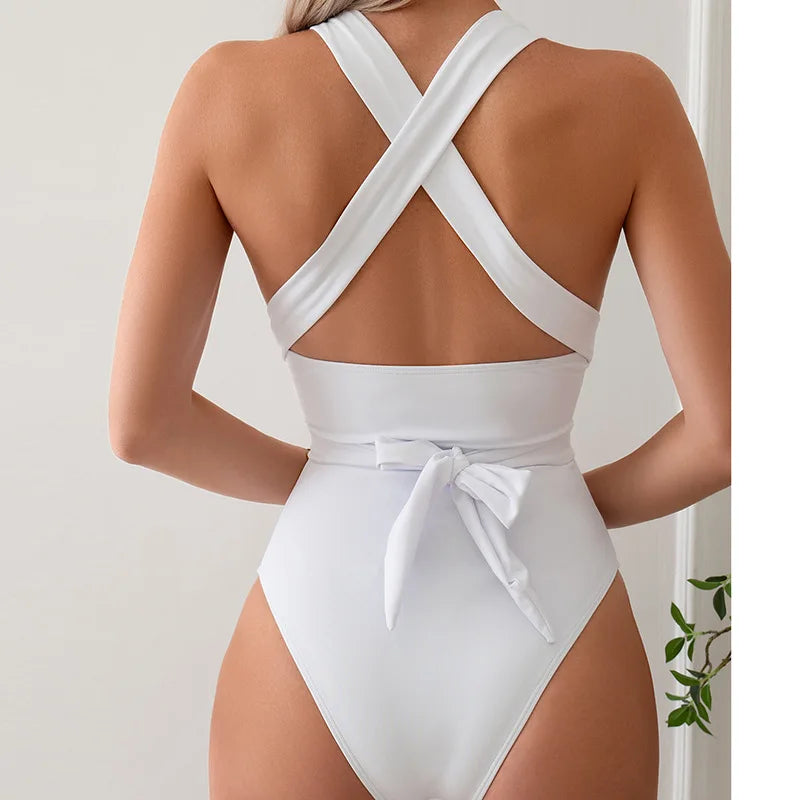 Sexy White One Piece Swimsuit for Women