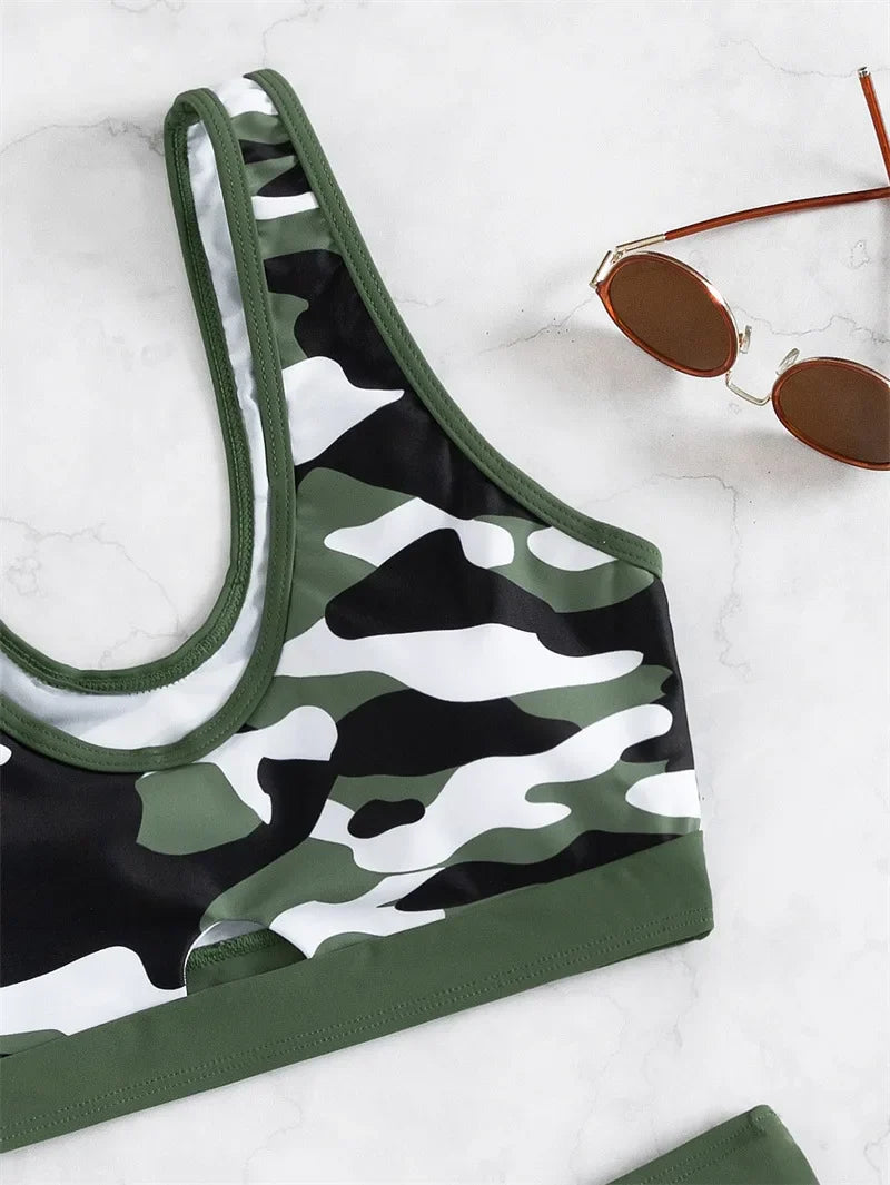 Sexy Green Camouflage 2 Piece Swimwear