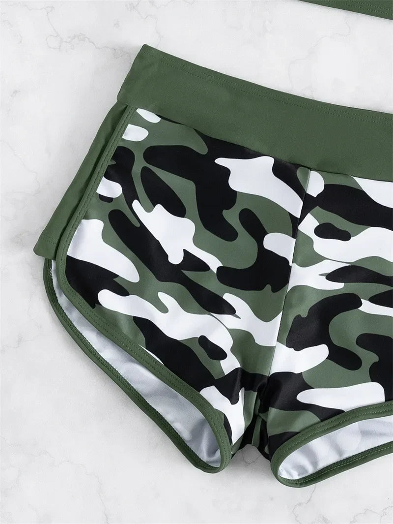 Sexy Green Camouflage 2 Piece Swimwear
